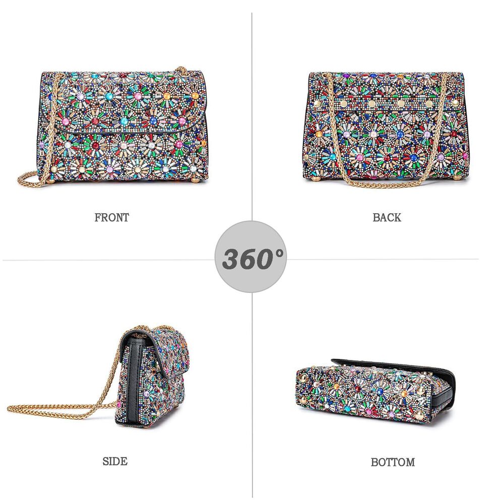 9045 Shoulder Bags Crossbody Bag Purses Handbags Crystals Rhinestone - Picture 3 of 6